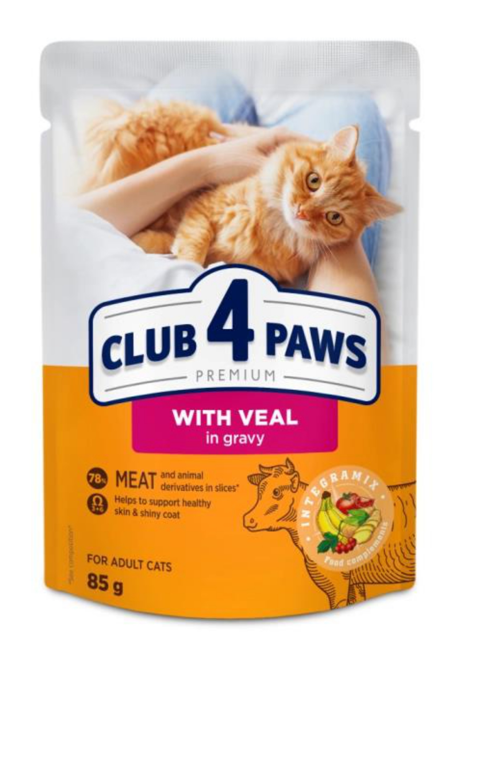Вологий корм з телятиною в соусі для дорослих котів CLUB 4 PAWS Преміум 85 г